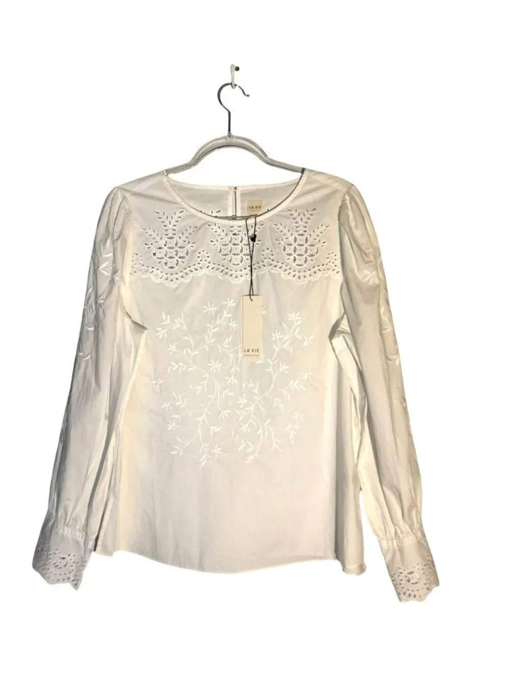 NWT La Vie Rebecca Taylor Embroidered Eyelet Cotton Poplin Blouse Size XL - Picture 1 of 8